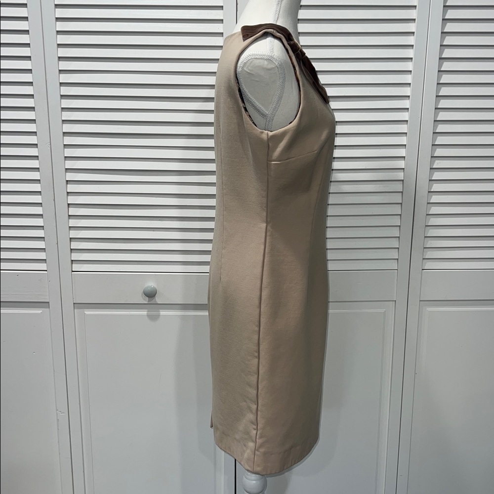 Dolce & Gabbana Tan W/Brown Velvet Bow & Leopard Lining Sleeveless Dress 🎀 - Picture 4 of 11